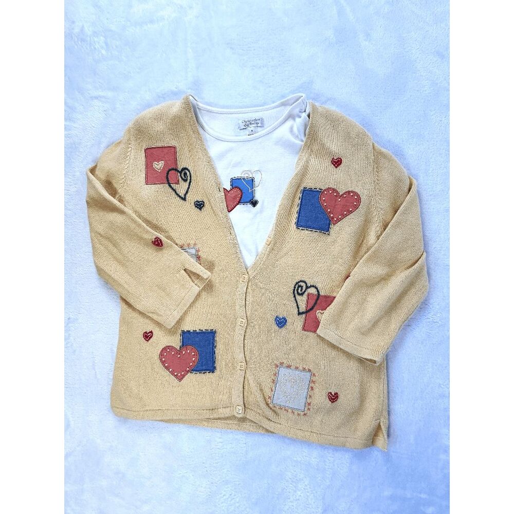 Vintage Christopher & Banks Two Piece Shirt & Sweater, Patchwork/Embroidery, S